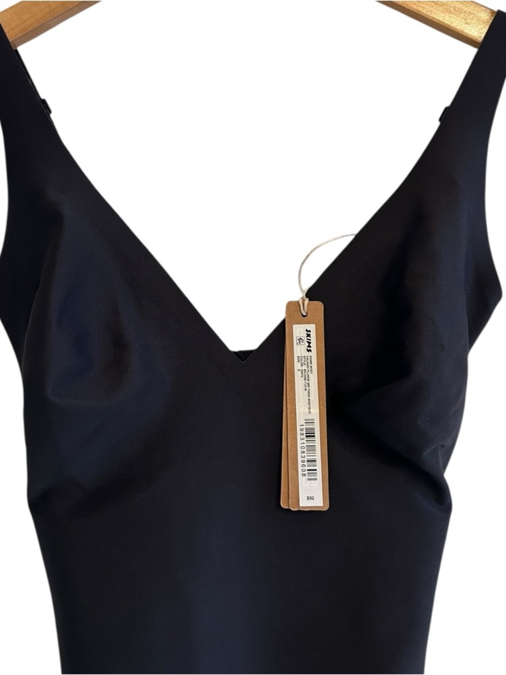 NWT SKIMS Body Unlined Plunge MID THIGH BODYSUIT Onyx Size Small $92 - Picture 5 of 12
